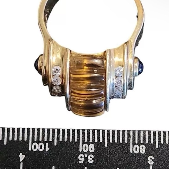 Lagos Caviar 18K Yellow Gold Citrine Diamond sapphire cabochon Ring size 8 - Picture 4 of 13